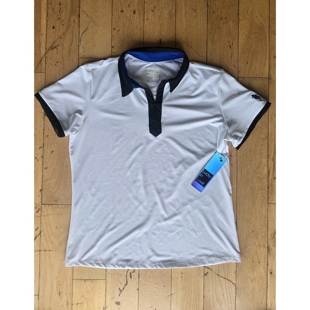 Lucky in Love Contour Zip Polo White WOMEN'S M TENNIS GOLF PICKLEBALL NWT